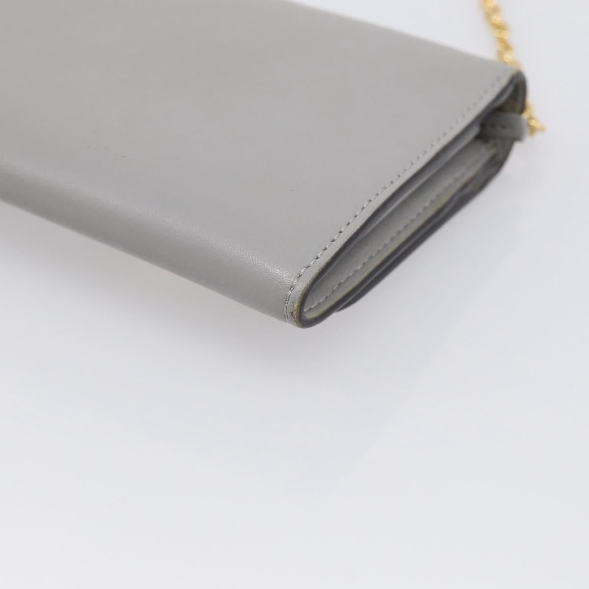 FENDI Chain Wallet Shoulder Bag Leather Gray Gold 8M0365 Auth 210972A