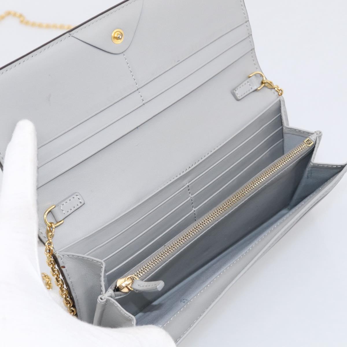 FENDI Chain Wallet Shoulder Bag Leather Gray Gold 8M0365 Auth 210972A