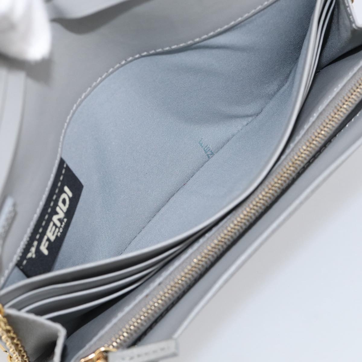 FENDI Chain Wallet Shoulder Bag Leather Gray Gold 8M0365 Auth 210972A