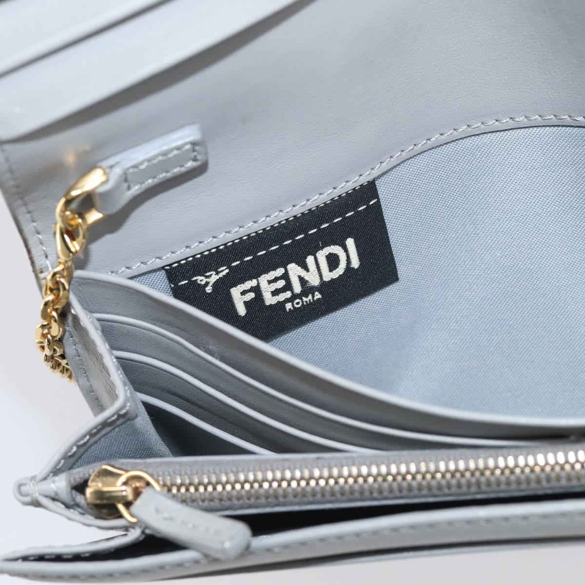 FENDI Chain Wallet Shoulder Bag Leather Gray Gold 8M0365 Auth 210972A