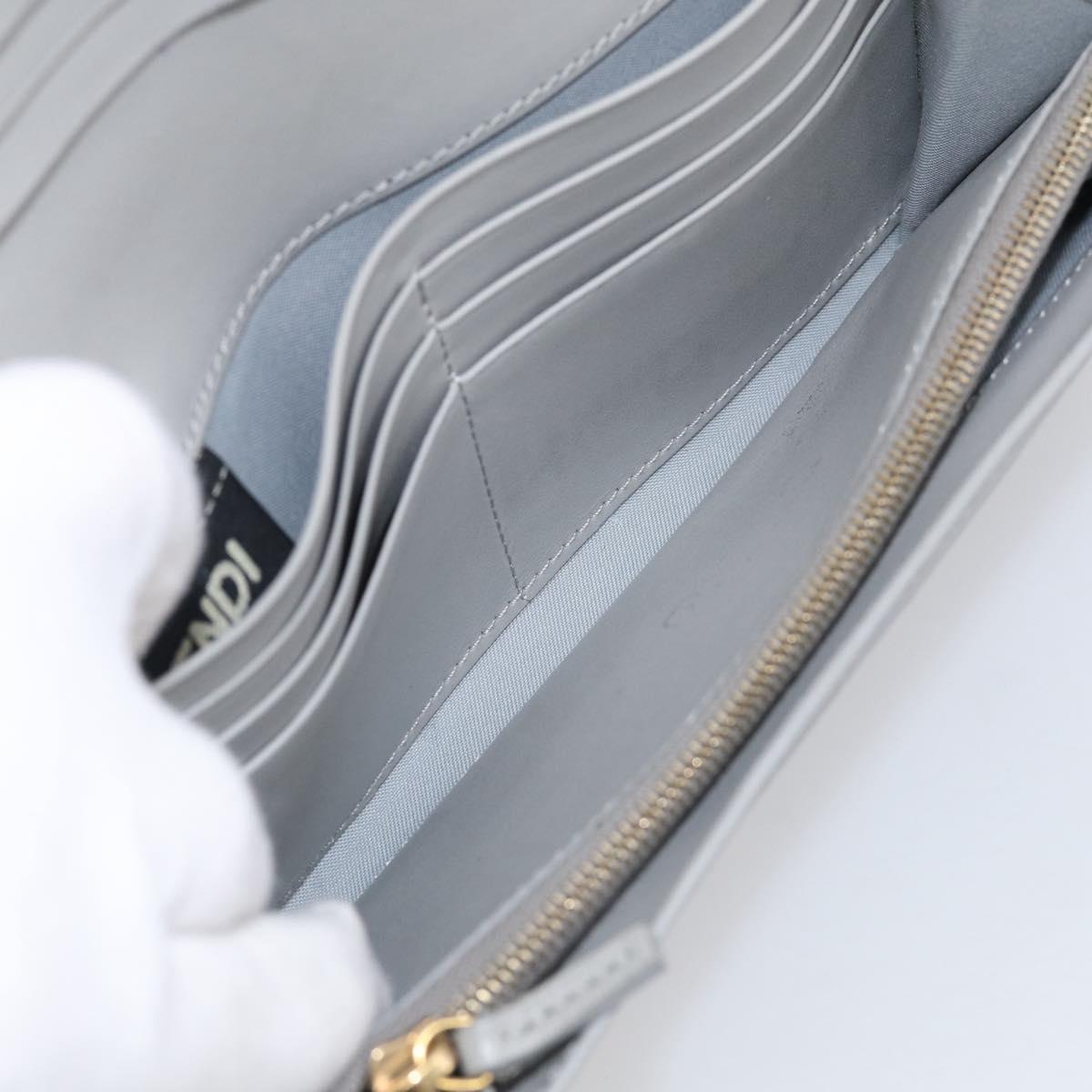 FENDI Chain Wallet Shoulder Bag Leather Gray Gold 8M0365 Auth 210972A