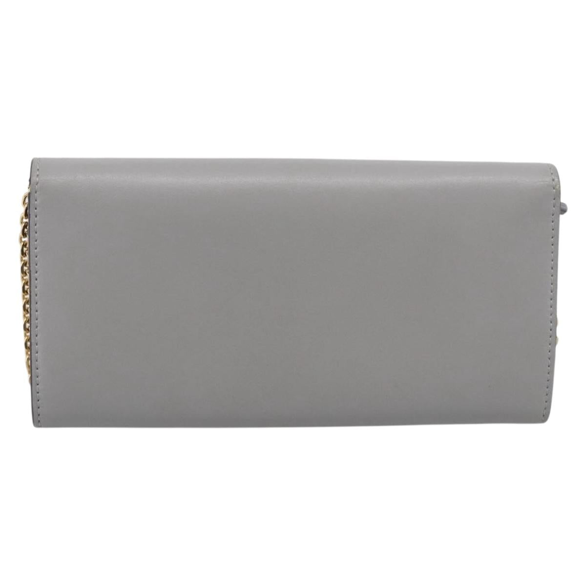 FENDI Chain Wallet Shoulder Bag Leather Gray Gold 8M0365 Auth 210972A