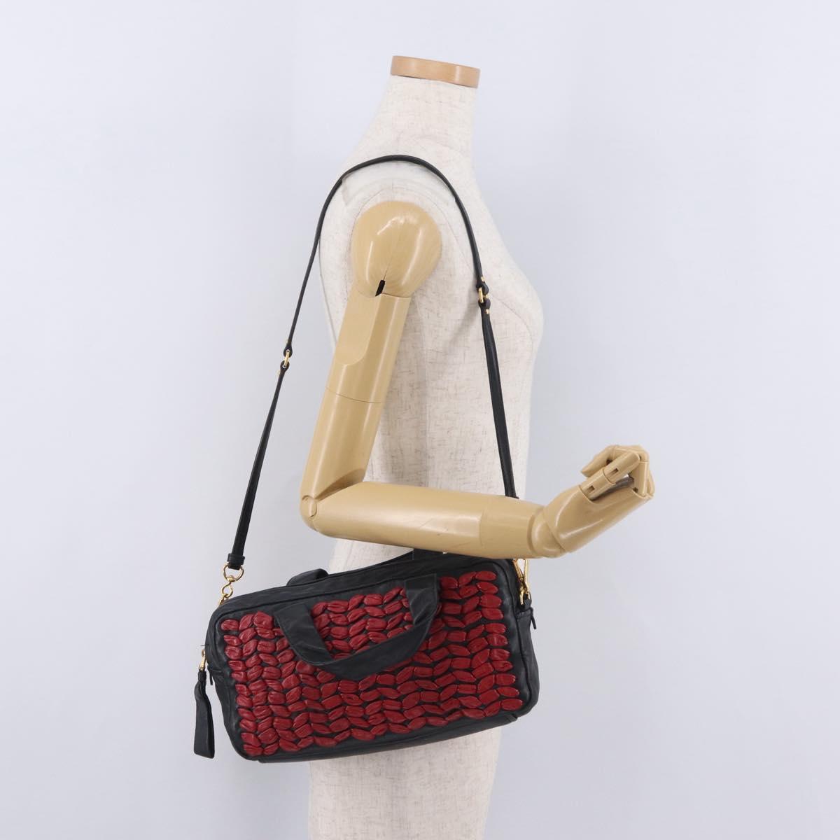 Miu Miu Hand Bag Leather 2way Black Gold Tone Auth 210983V