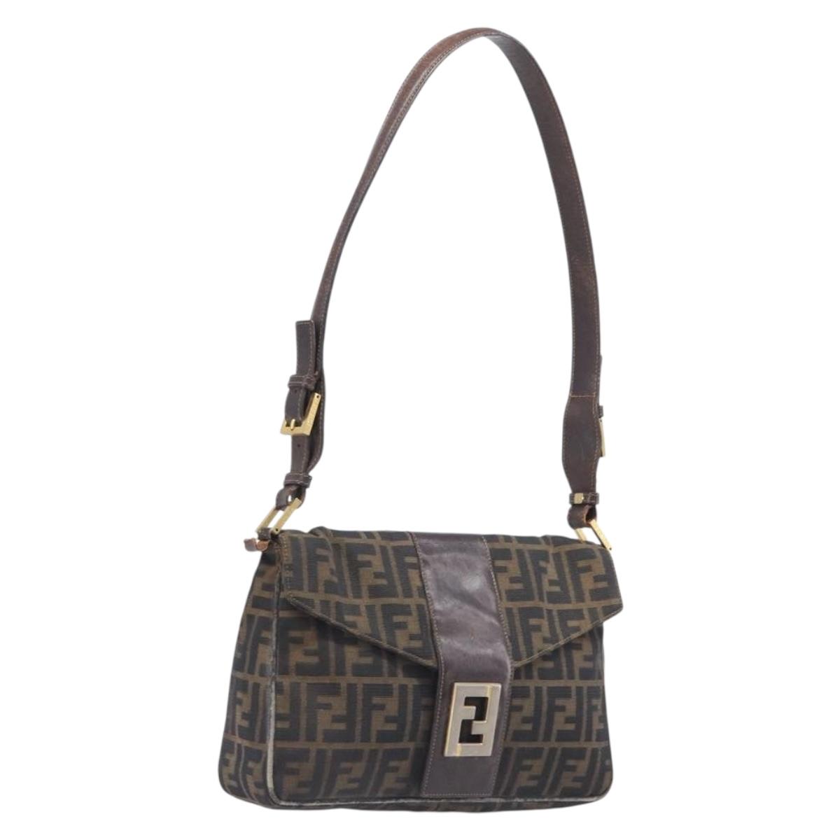 FENDI Zucca Canvas Shoulder Bag Brown Gold Tone Auth 210987