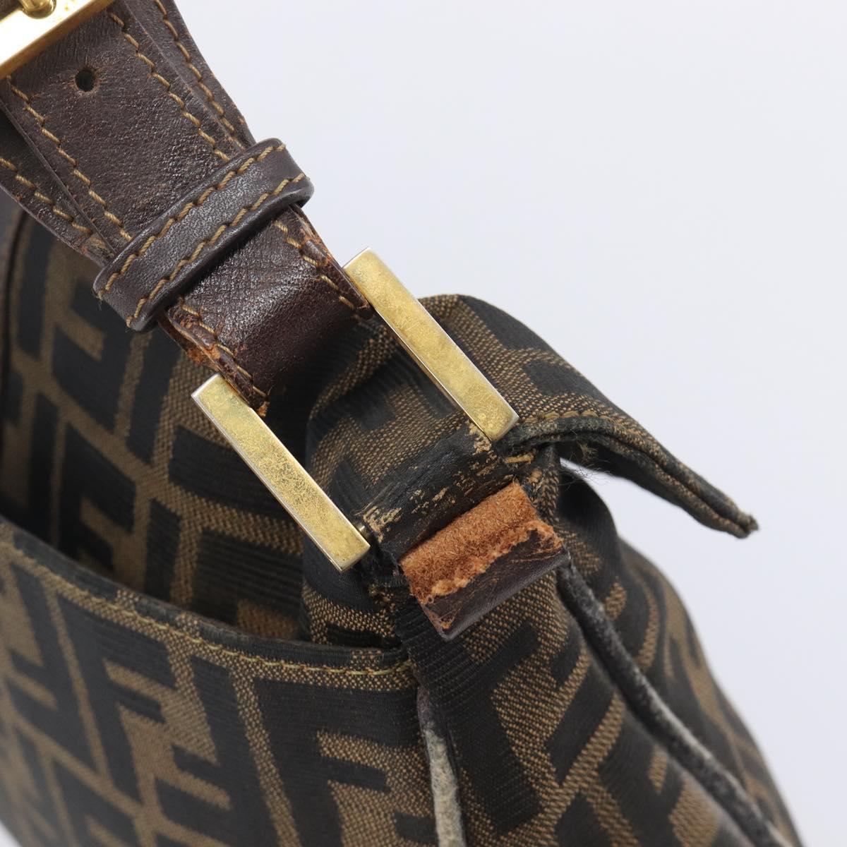 FENDI Zucca Canvas Shoulder Bag Brown Gold Tone Auth 210987