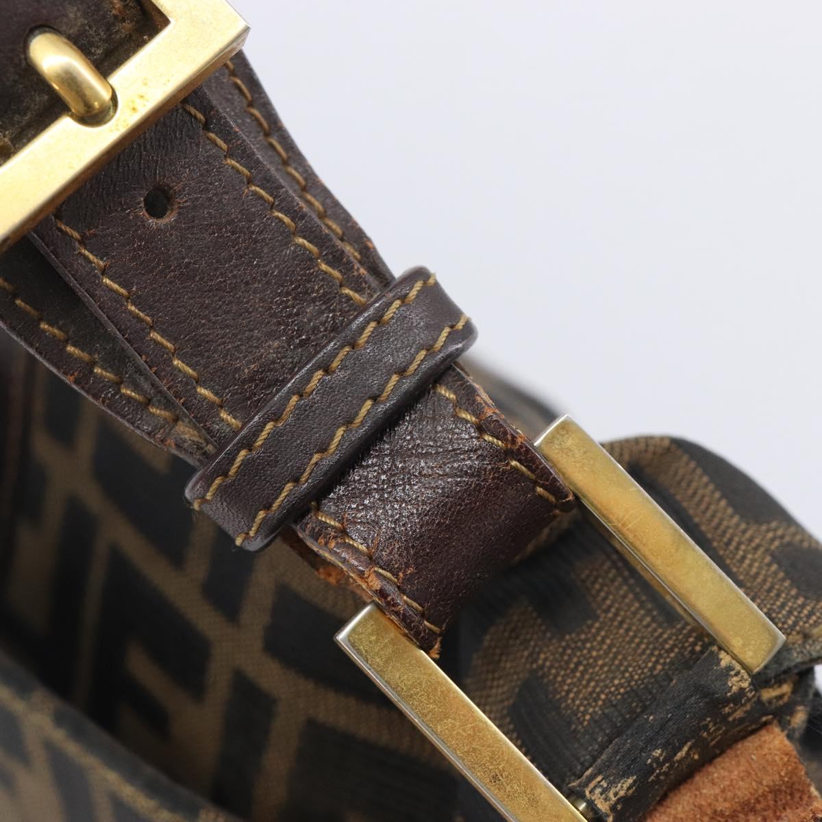 FENDI Zucca Canvas Shoulder Bag Brown Gold Tone Auth 210987