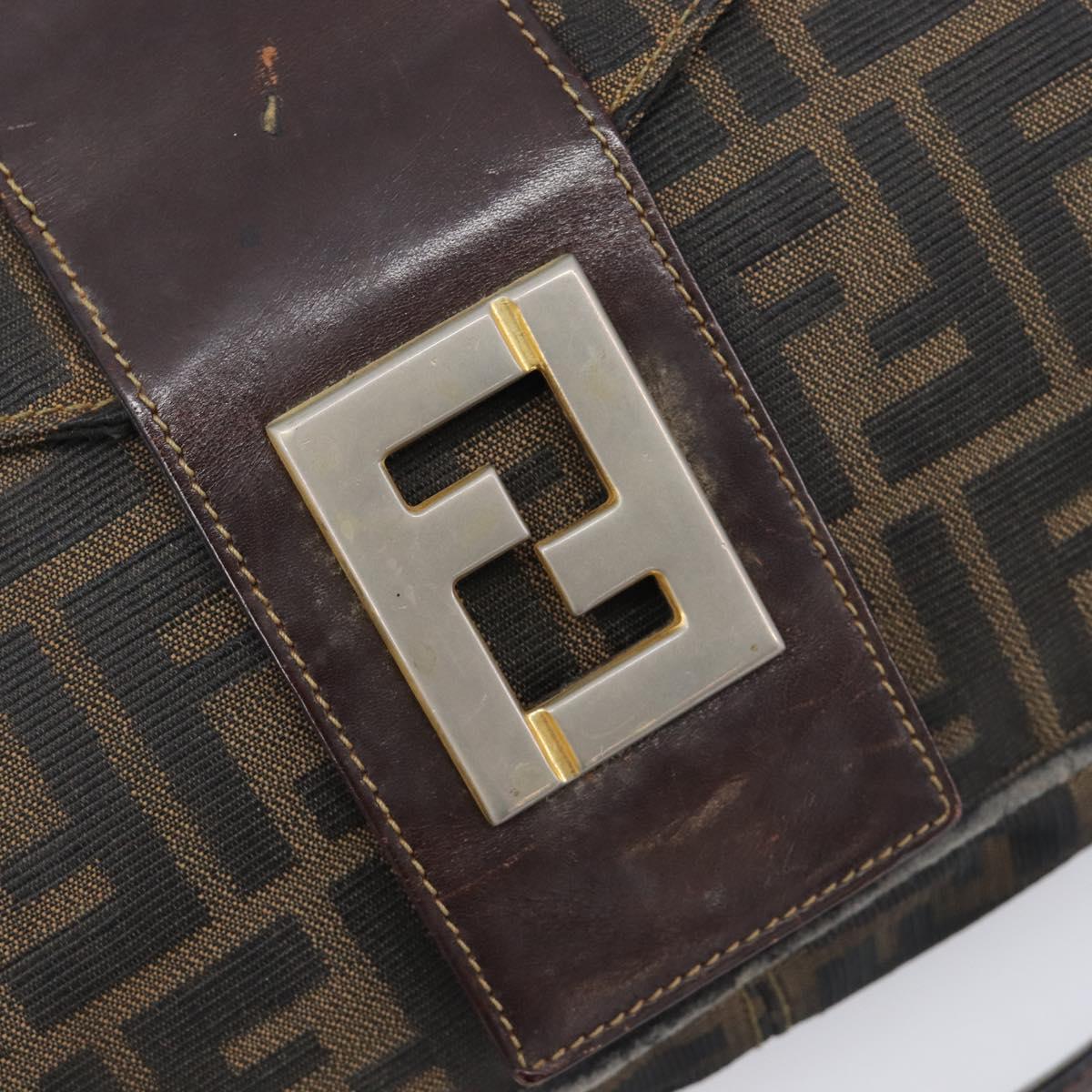 FENDI Zucca Canvas Shoulder Bag Brown Gold Tone Auth 210987