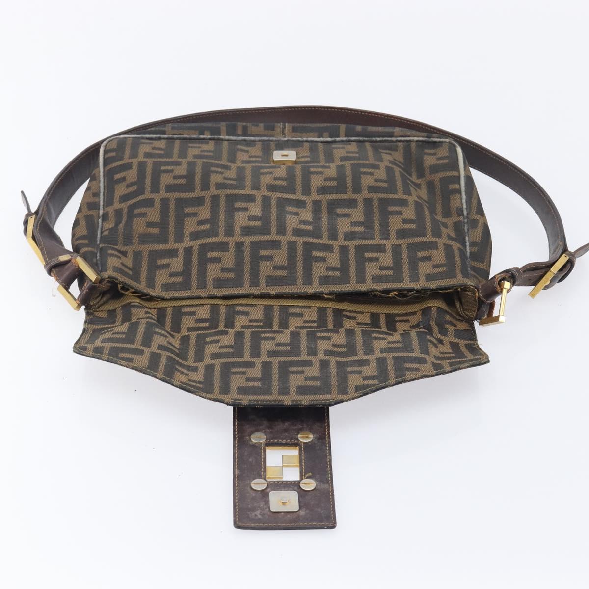 FENDI Zucca Canvas Shoulder Bag Brown Gold Tone Auth 210987