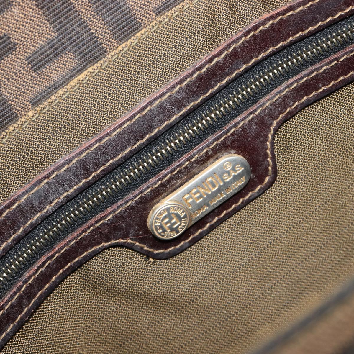 FENDI Zucca Canvas Shoulder Bag Brown Gold Tone Auth 210987