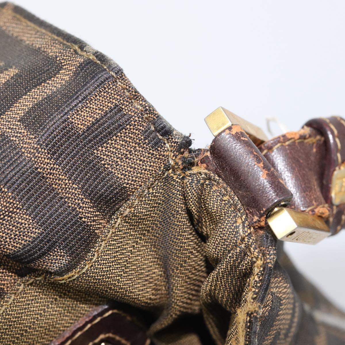 FENDI Zucca Canvas Shoulder Bag Brown Gold Tone Auth 210987
