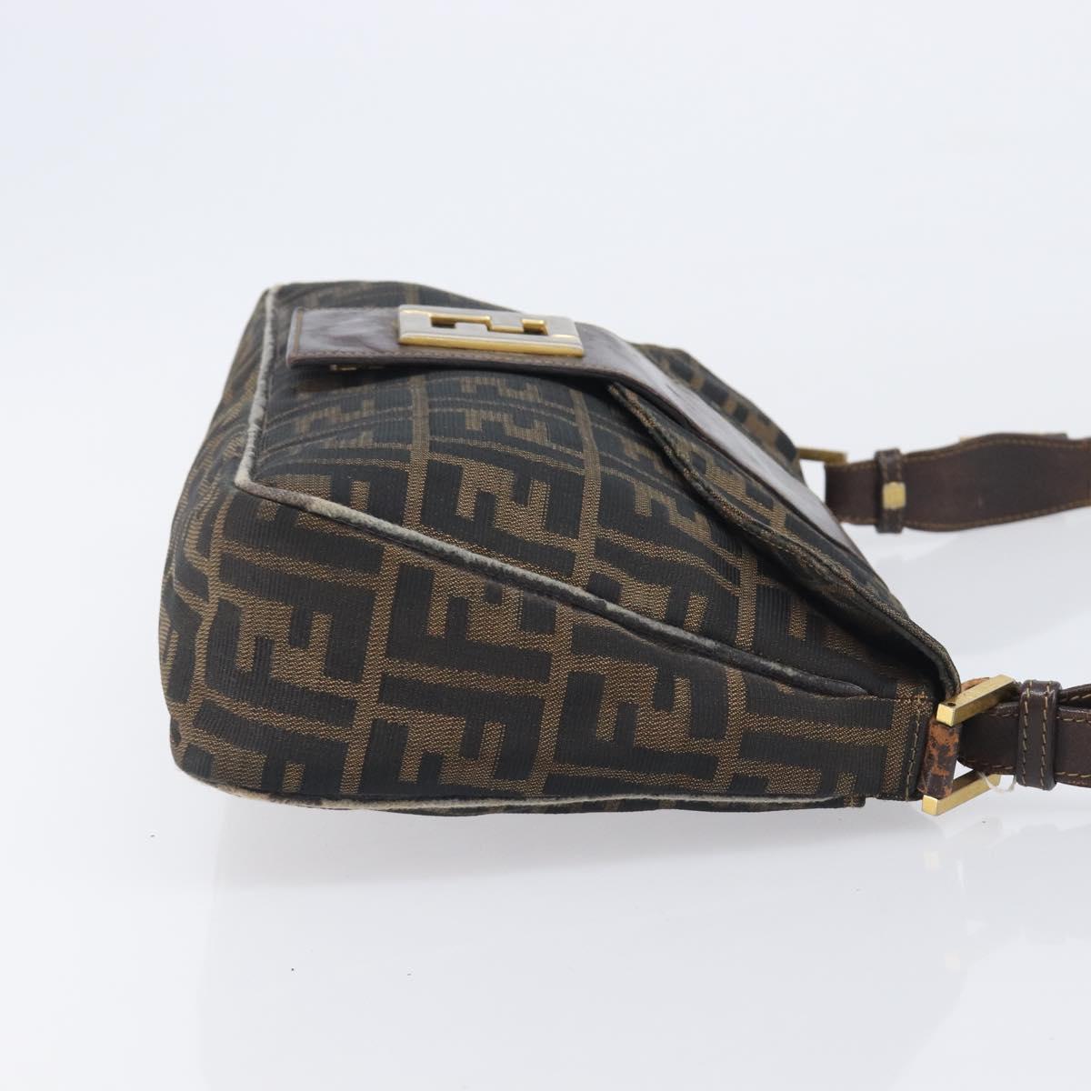 FENDI Zucca Canvas Shoulder Bag Brown Gold Tone Auth 210987