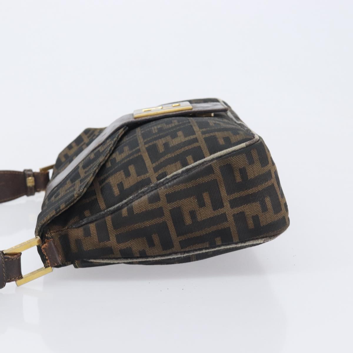 FENDI Zucca Canvas Shoulder Bag Brown Gold Tone Auth 210987