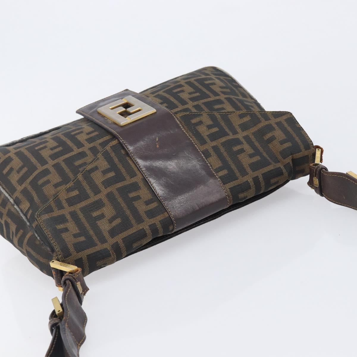 FENDI Zucca Canvas Shoulder Bag Brown Gold Tone Auth 210987