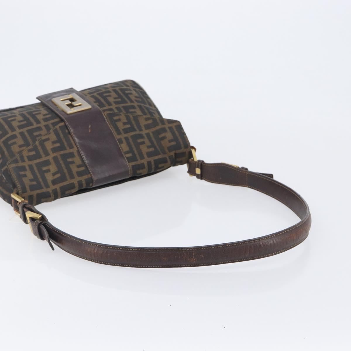 FENDI Zucca Canvas Shoulder Bag Brown Gold Tone Auth 210987