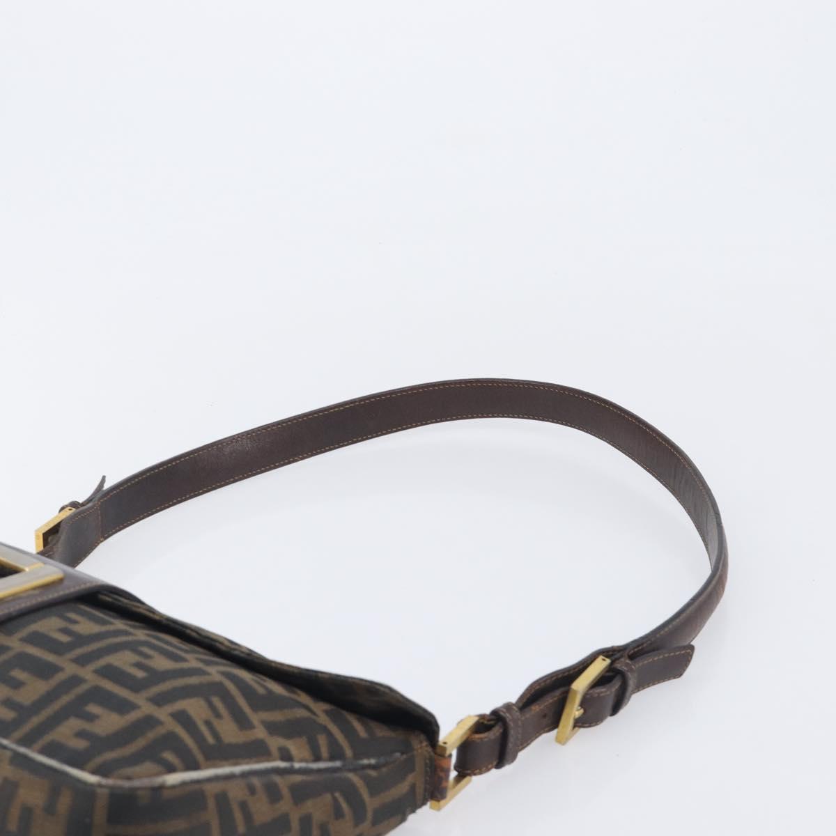 FENDI Zucca Canvas Shoulder Bag Brown Gold Tone Auth 210987