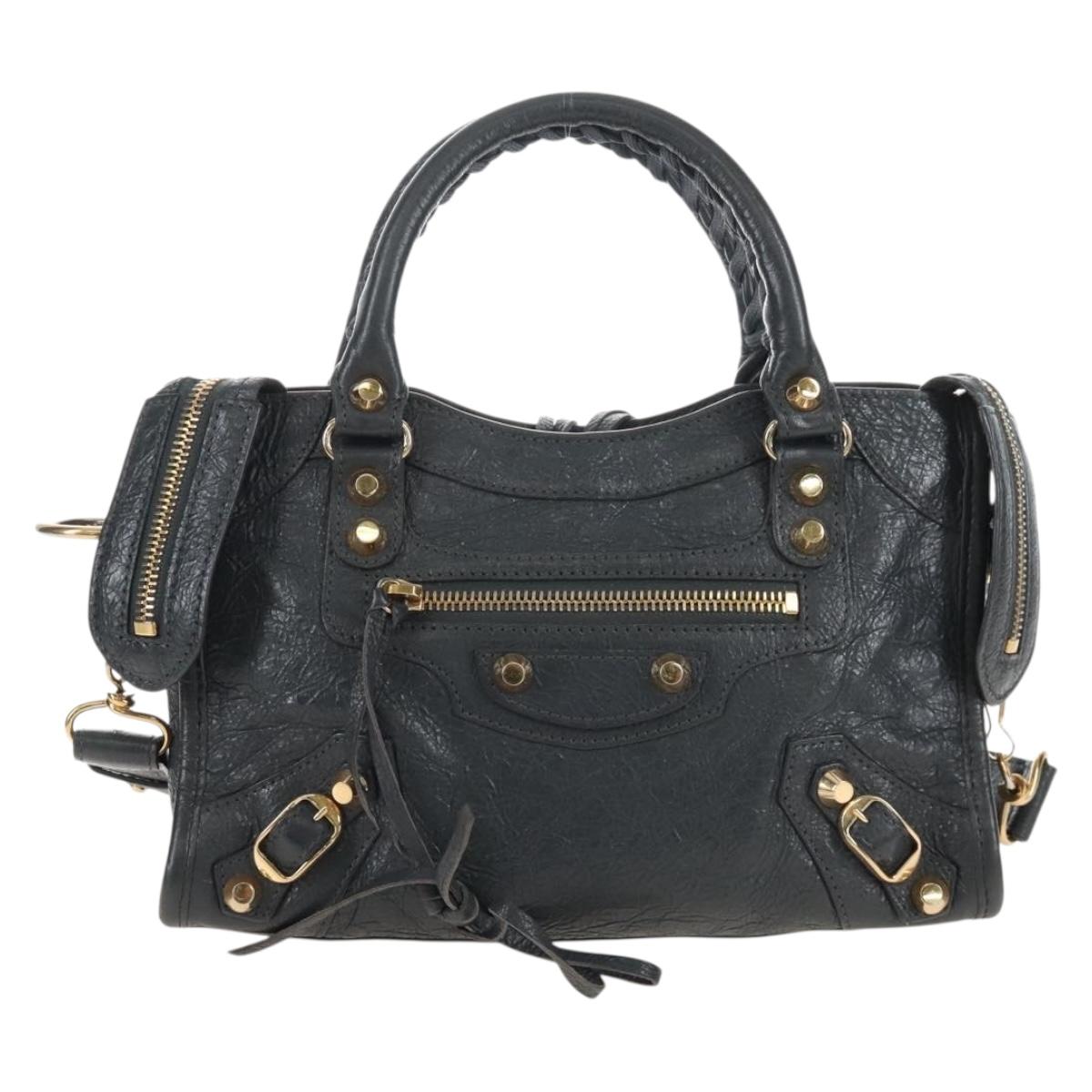 Balenciaga Classic Mini City Hand Bag Leather 2way Gray Gold 300265 Auth 210989M