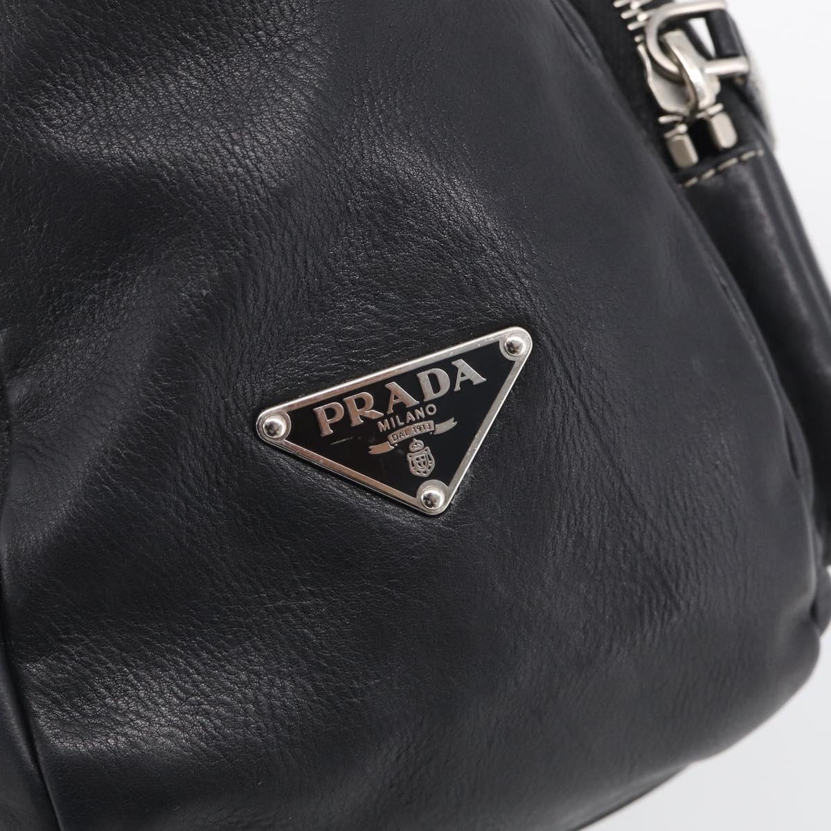 PRADA Shoulder Bag Leather Black Silver Auth 210992V