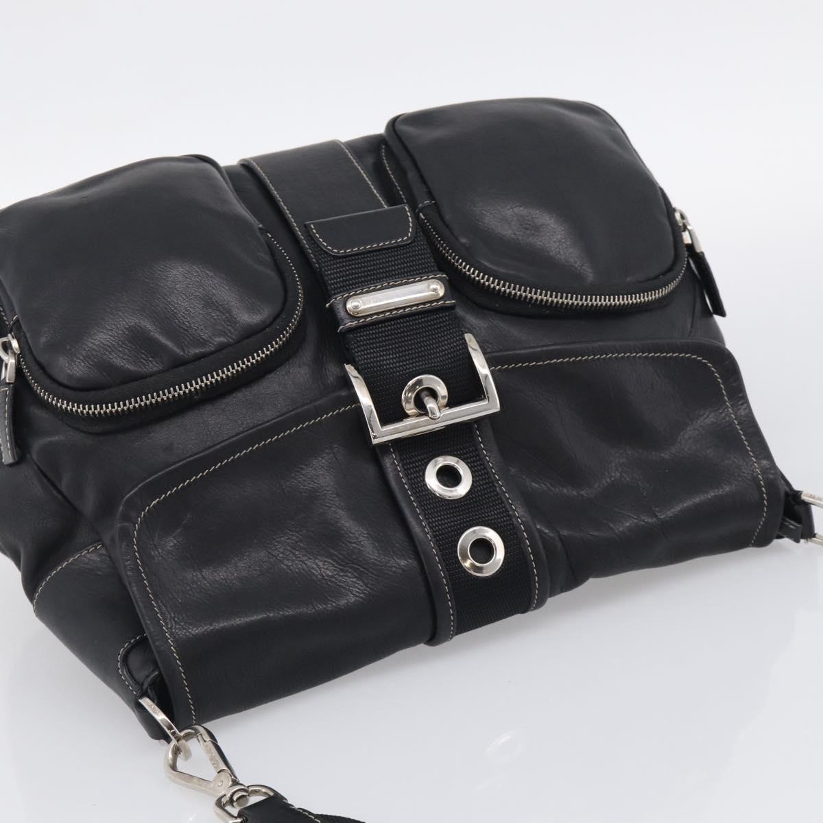 PRADA Shoulder Bag Leather Black Silver Auth 210992V