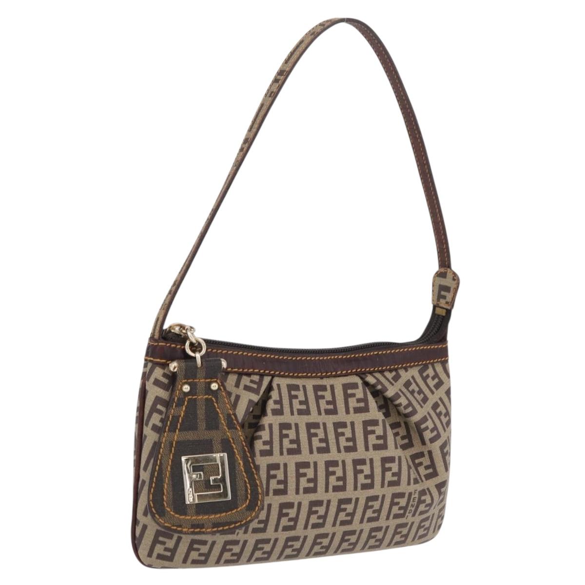 FENDI Zucchino Canvas Accessory Pouch PVC Beige Gold Tone 8BR566 Auth 210993V