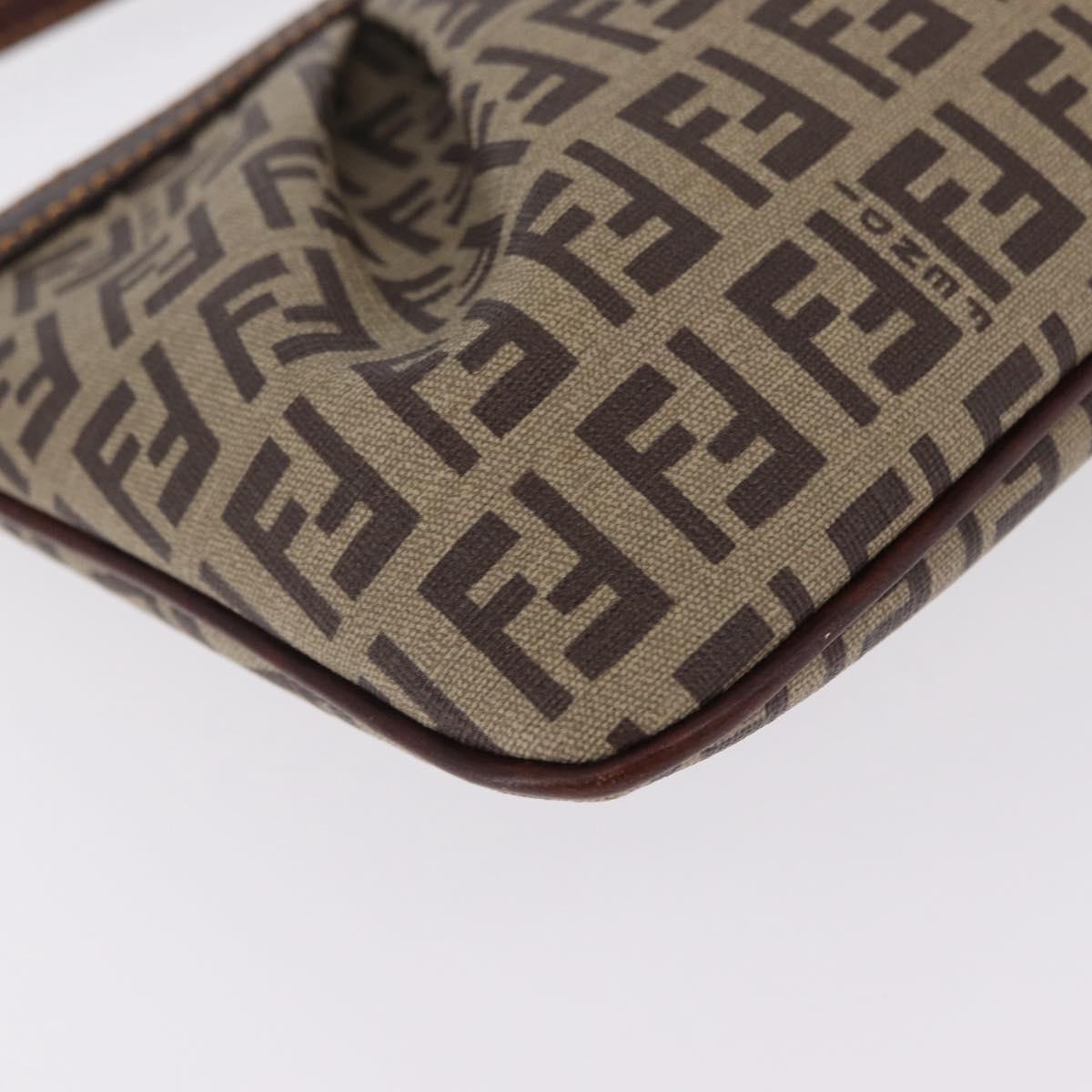 FENDI Zucchino Canvas Accessory Pouch PVC Beige Gold Tone 8BR566 Auth 210993V
