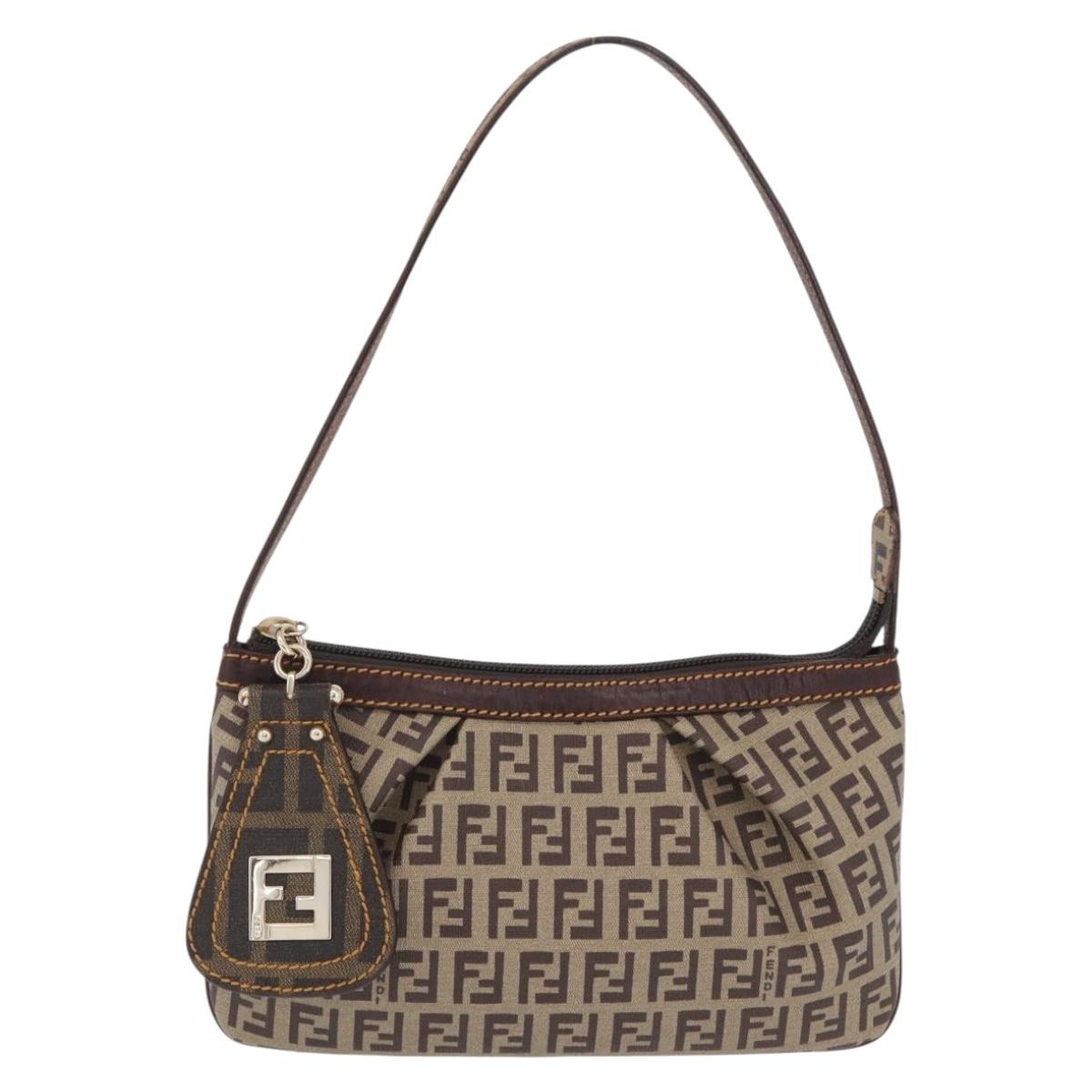 FENDI Zucchino Canvas Accessory Pouch PVC Beige Gold Tone 8BR566 Auth 210993V