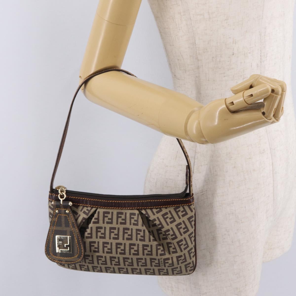 FENDI Zucchino Canvas Accessory Pouch PVC Beige Gold Tone 8BR566 Auth 210993V