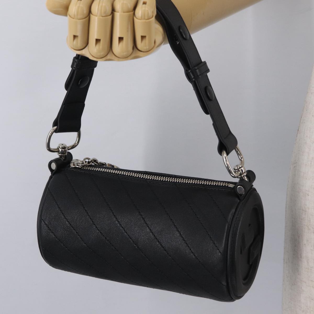 GUCCI Blondy Shoulder Bag Leather Black Silver 700170 Auth 210996V