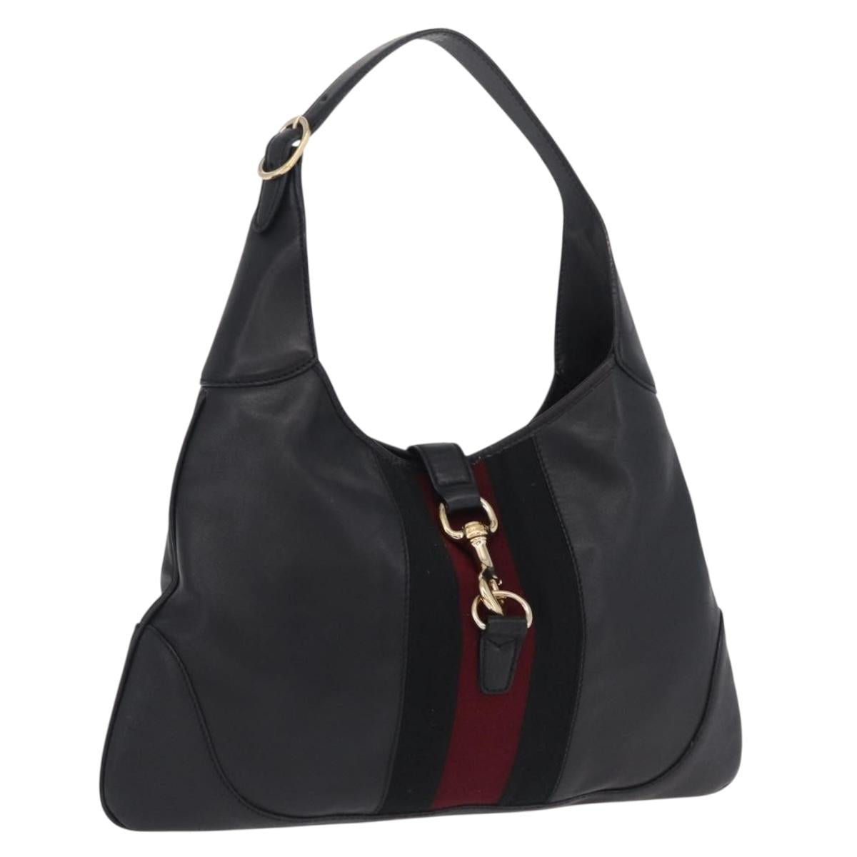 GUCCI Sherry Line Jackie Shoulder Bag Leather Black Gold 153029 Auth 210998V
