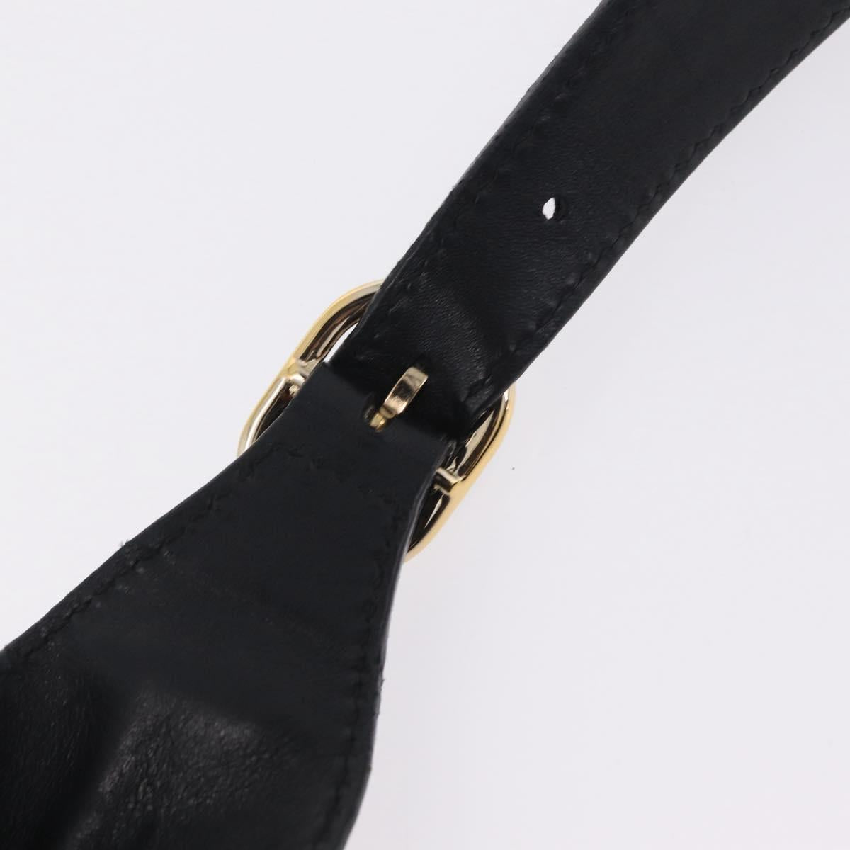 GUCCI Sherry Line Jackie Shoulder Bag Leather Black Gold 153029 Auth 210998V