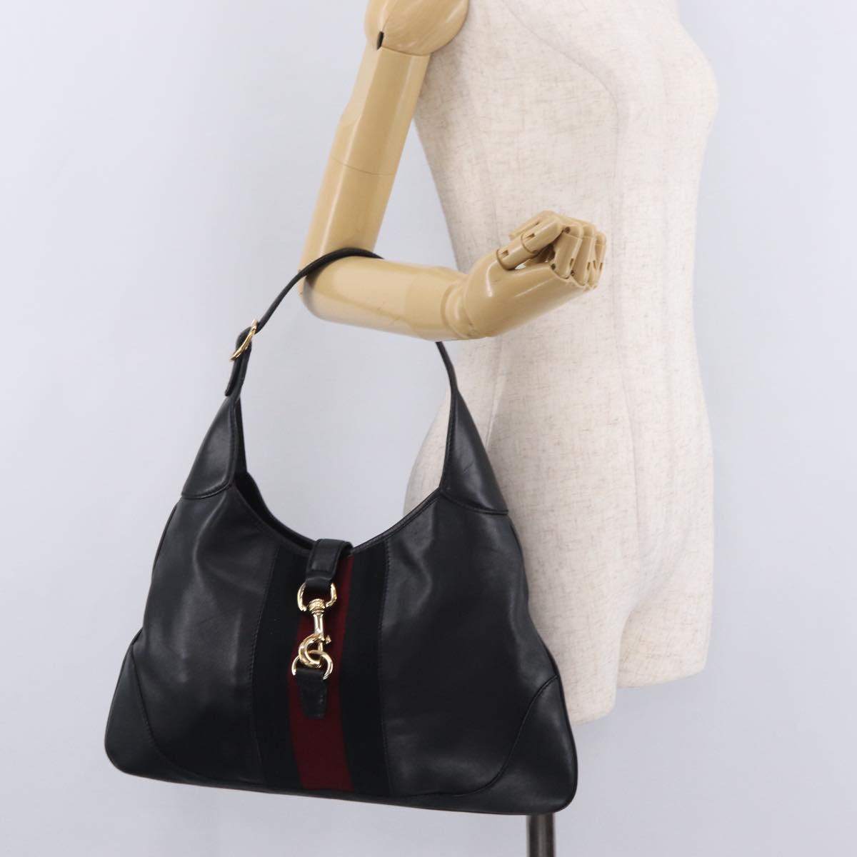 GUCCI Sherry Line Jackie Shoulder Bag Leather Black Gold 153029 Auth 210998V