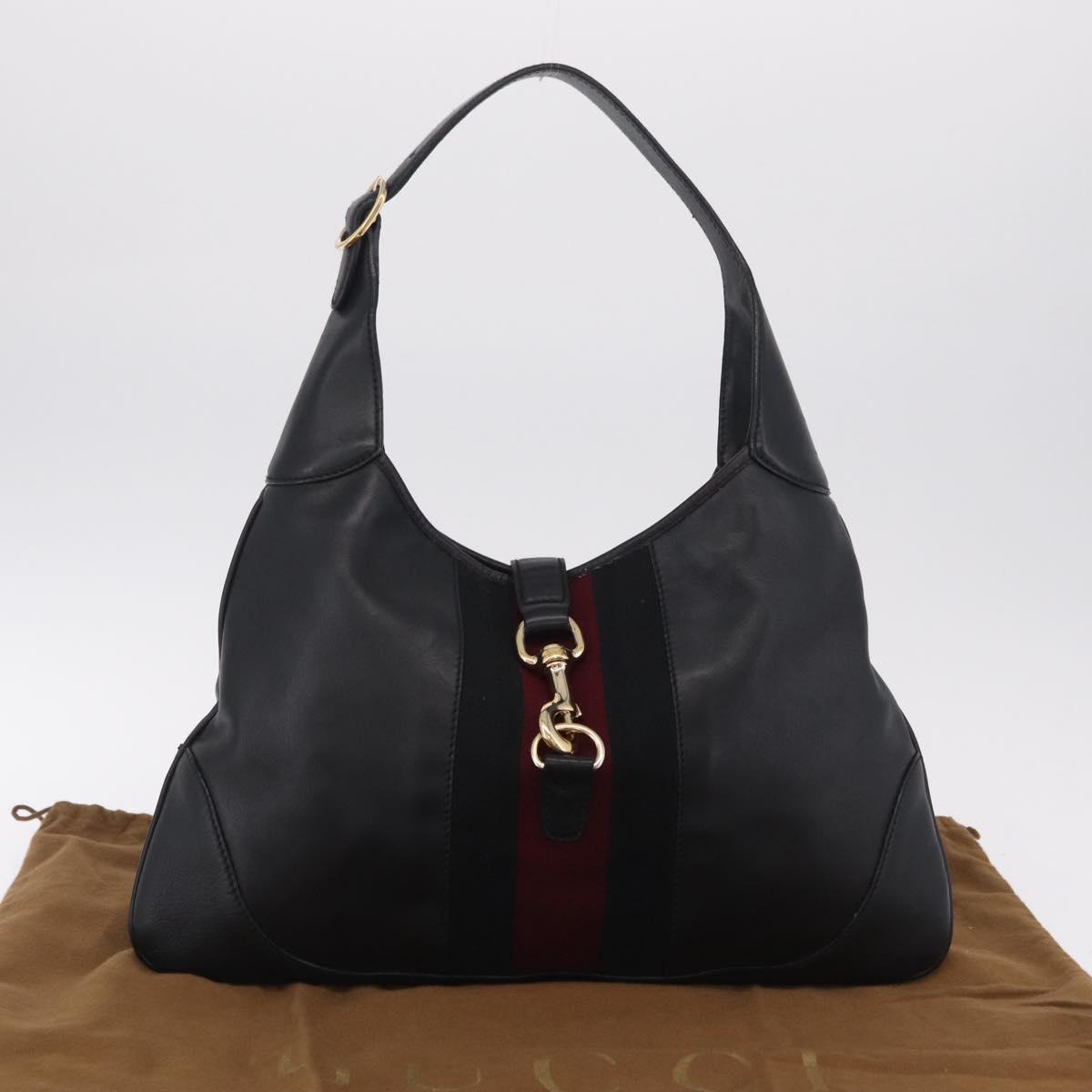 GUCCI Sherry Line Jackie Shoulder Bag Leather Black Gold 153029 Auth 210998V