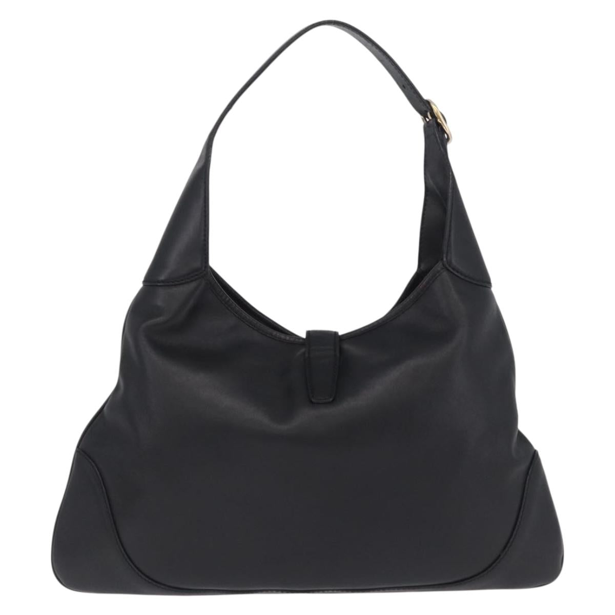 GUCCI Sherry Line Jackie Shoulder Bag Leather Black Gold 153029 Auth 210998V