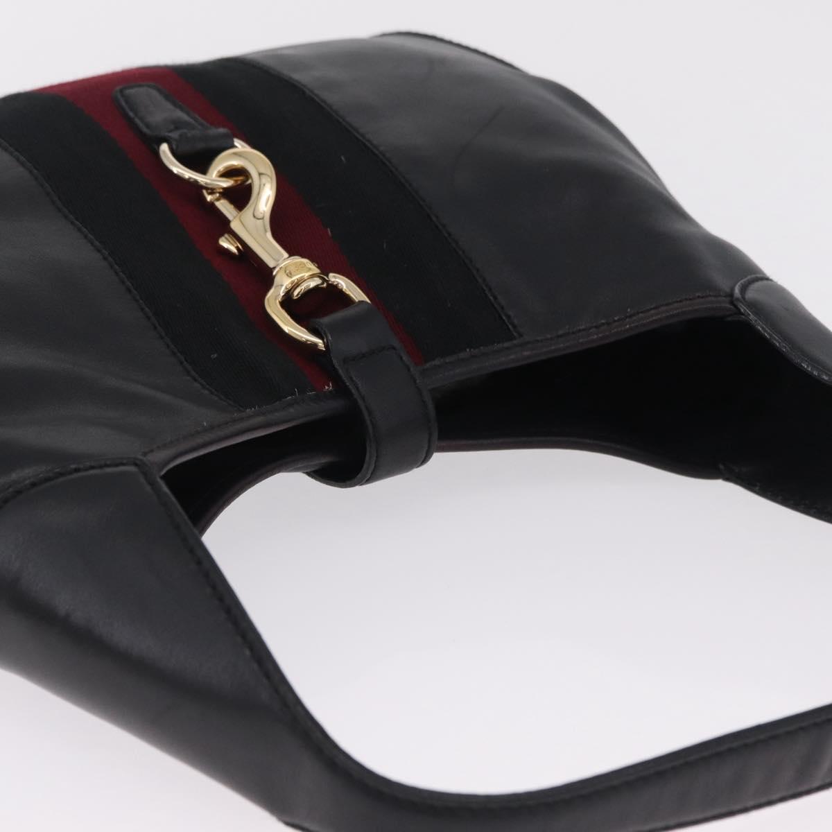 GUCCI Sherry Line Jackie Shoulder Bag Leather Black Gold 153029 Auth 210998V
