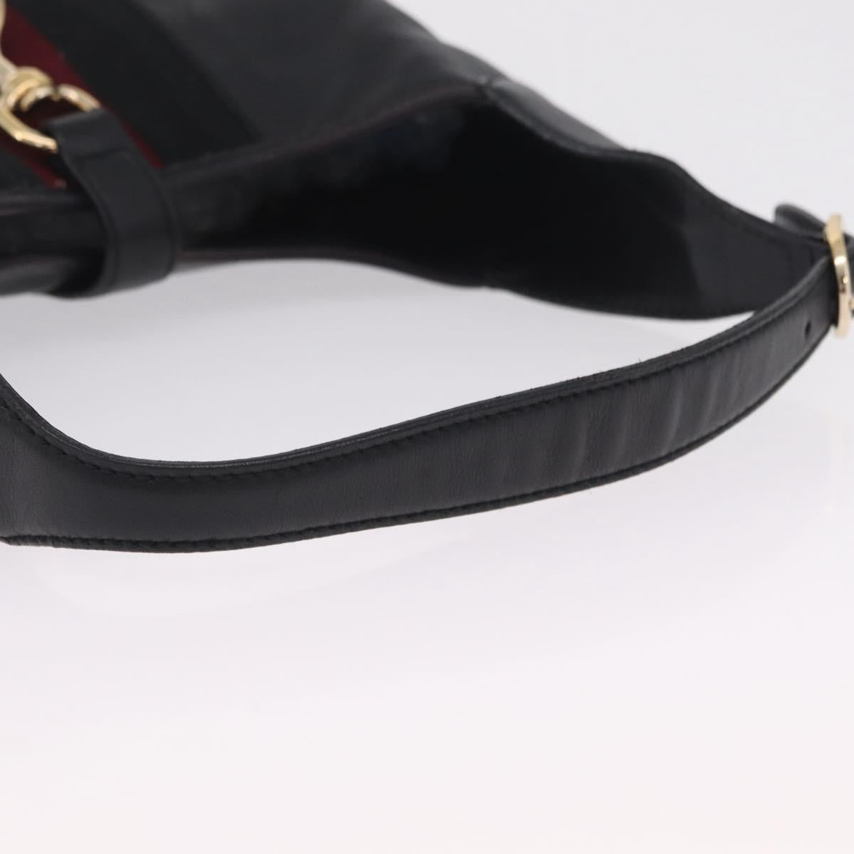 GUCCI Sherry Line Jackie Shoulder Bag Leather Black Gold 153029 Auth 210998V