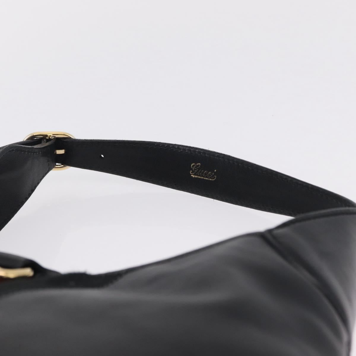 GUCCI Sherry Line Jackie Shoulder Bag Leather Black Gold 153029 Auth 210998V