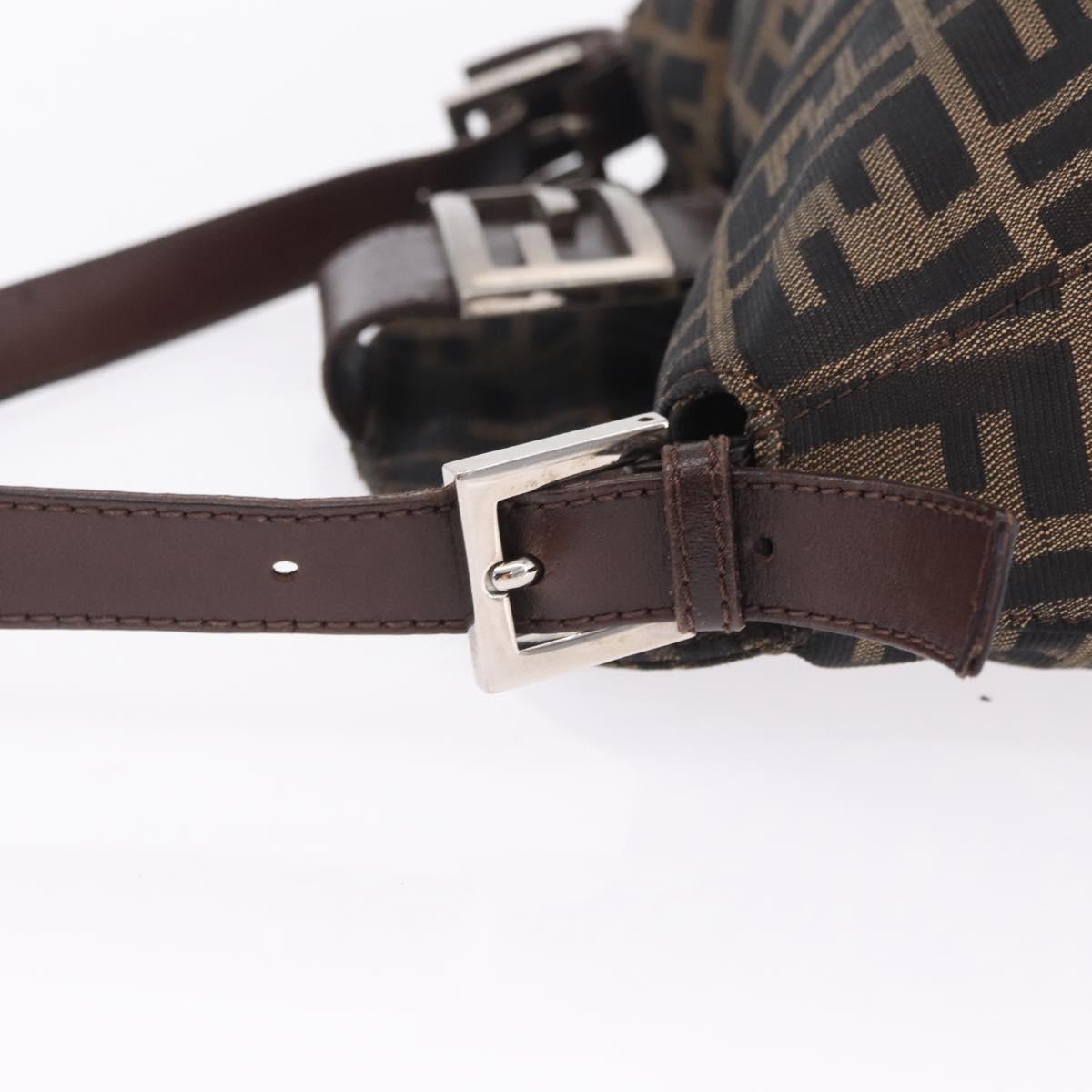 FENDI Zucca Canvas Mamma Baguette Shoulder Bag Brown Silver Auth 211002A