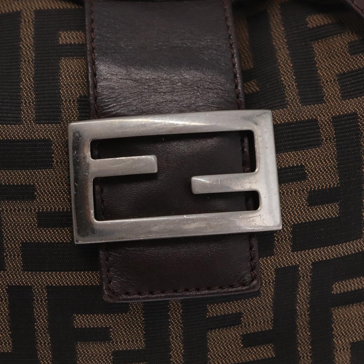 FENDI Zucca Canvas Mamma Baguette Shoulder Bag Brown Silver Auth 211002A