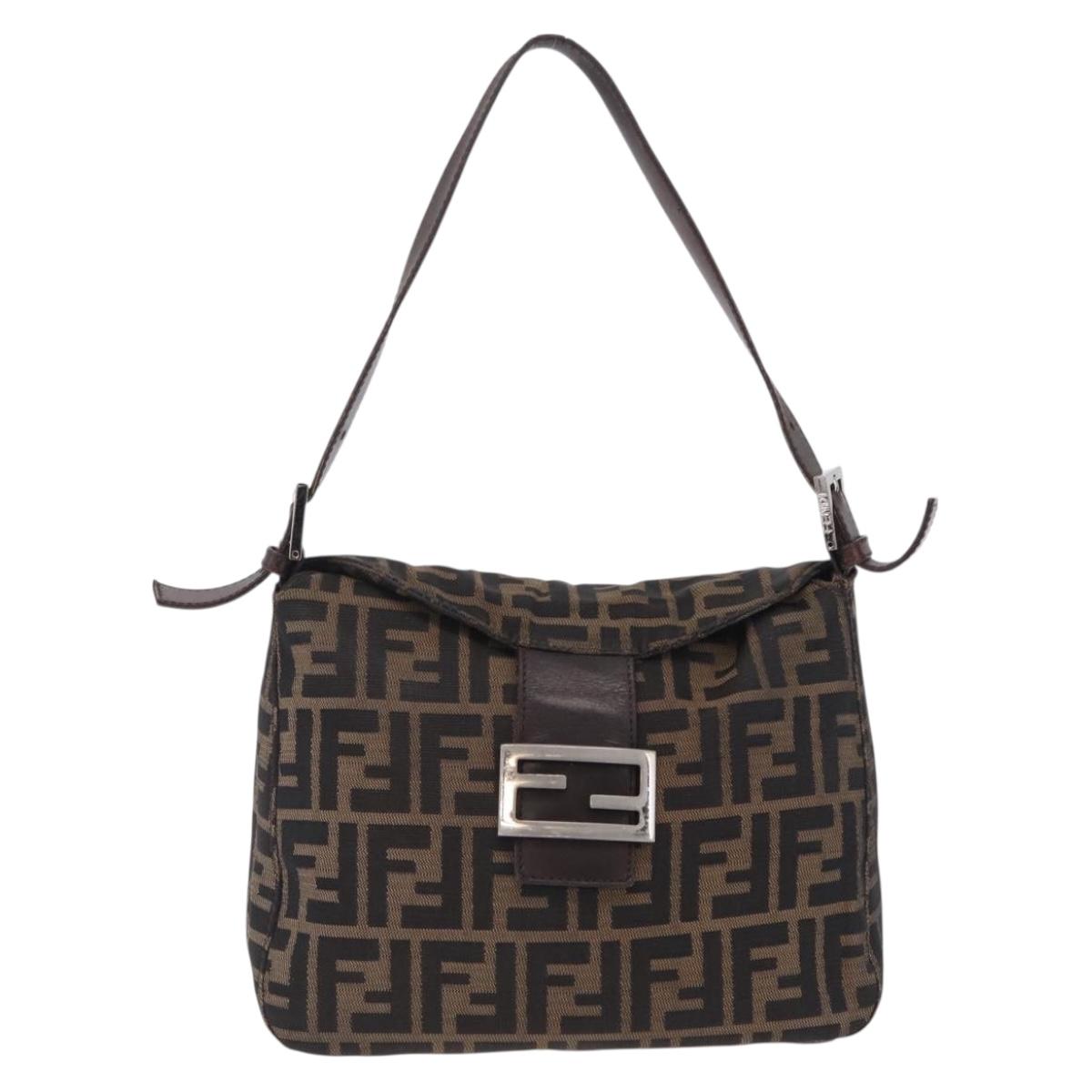 FENDI Zucca Canvas Mamma Baguette Shoulder Bag Brown Silver Auth 211002A
