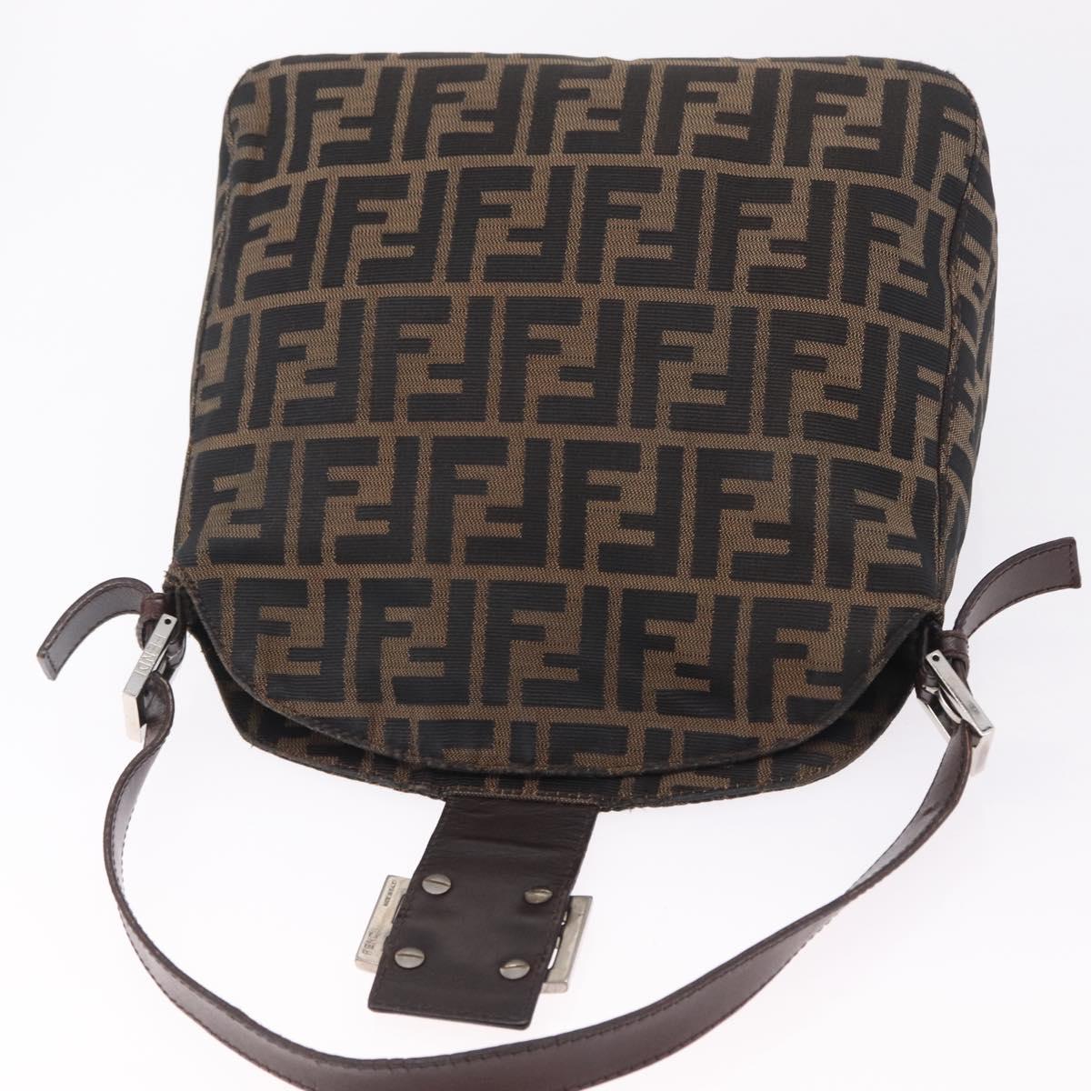 FENDI Zucca Canvas Mamma Baguette Shoulder Bag Brown Silver Auth 211002A