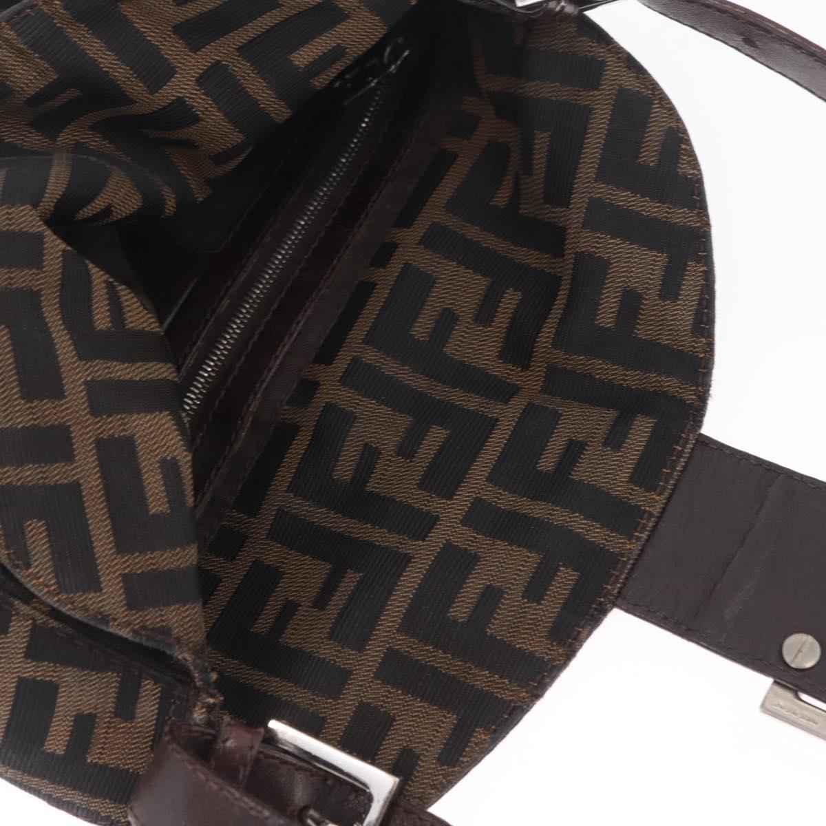 FENDI Zucca Canvas Mamma Baguette Shoulder Bag Brown Silver Auth 211002A