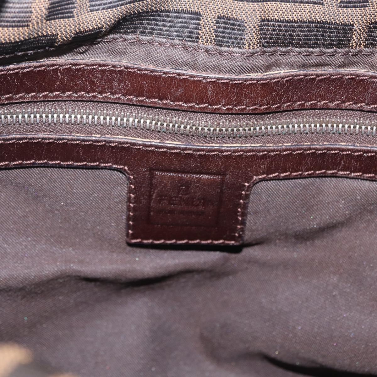 FENDI Zucca Canvas Mamma Baguette Shoulder Bag Brown Silver Auth 211002A