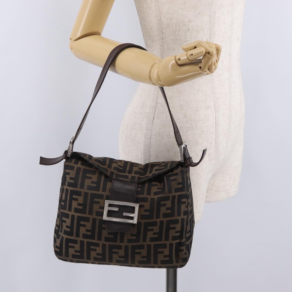 FENDI Zucca Canvas Mamma Baguette Shoulder Bag Brown Silver Auth 211002A