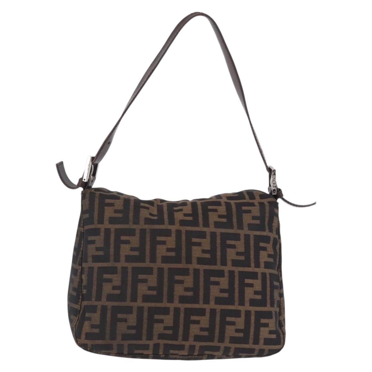 FENDI Zucca Canvas Mamma Baguette Shoulder Bag Brown Silver Auth 211002A