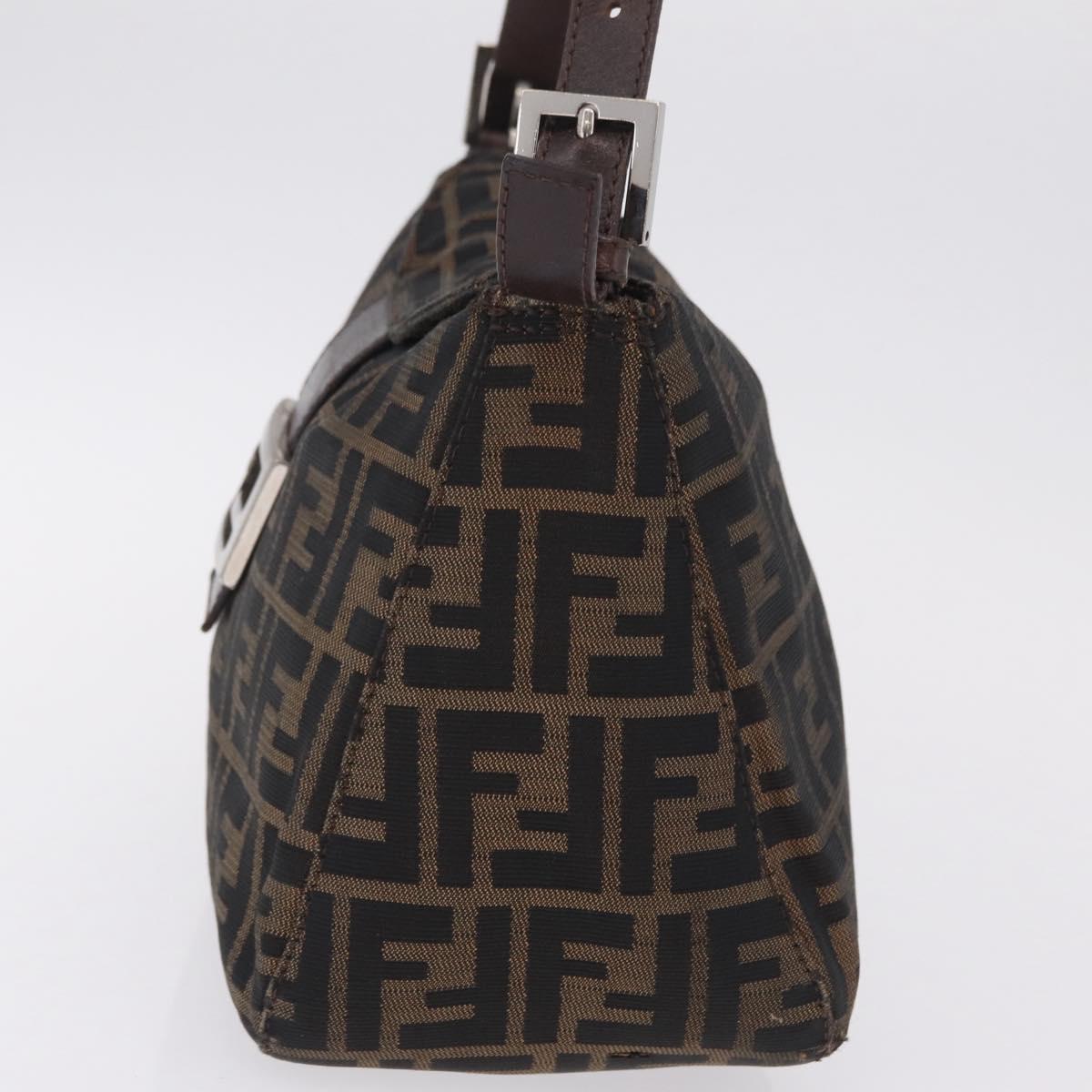 FENDI Zucca Canvas Mamma Baguette Shoulder Bag Brown Silver Auth 211002A