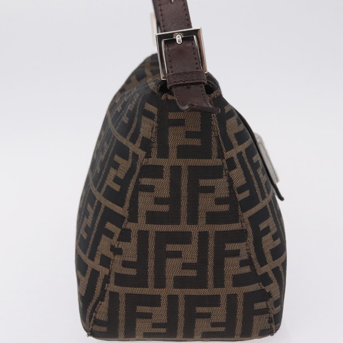 FENDI Zucca Canvas Mamma Baguette Shoulder Bag Brown Silver Auth 211002A