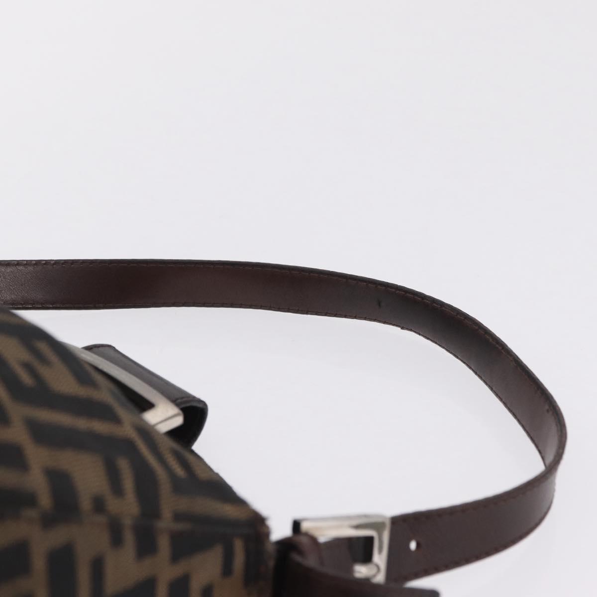 FENDI Zucca Canvas Mamma Baguette Shoulder Bag Brown Silver Auth 211002A