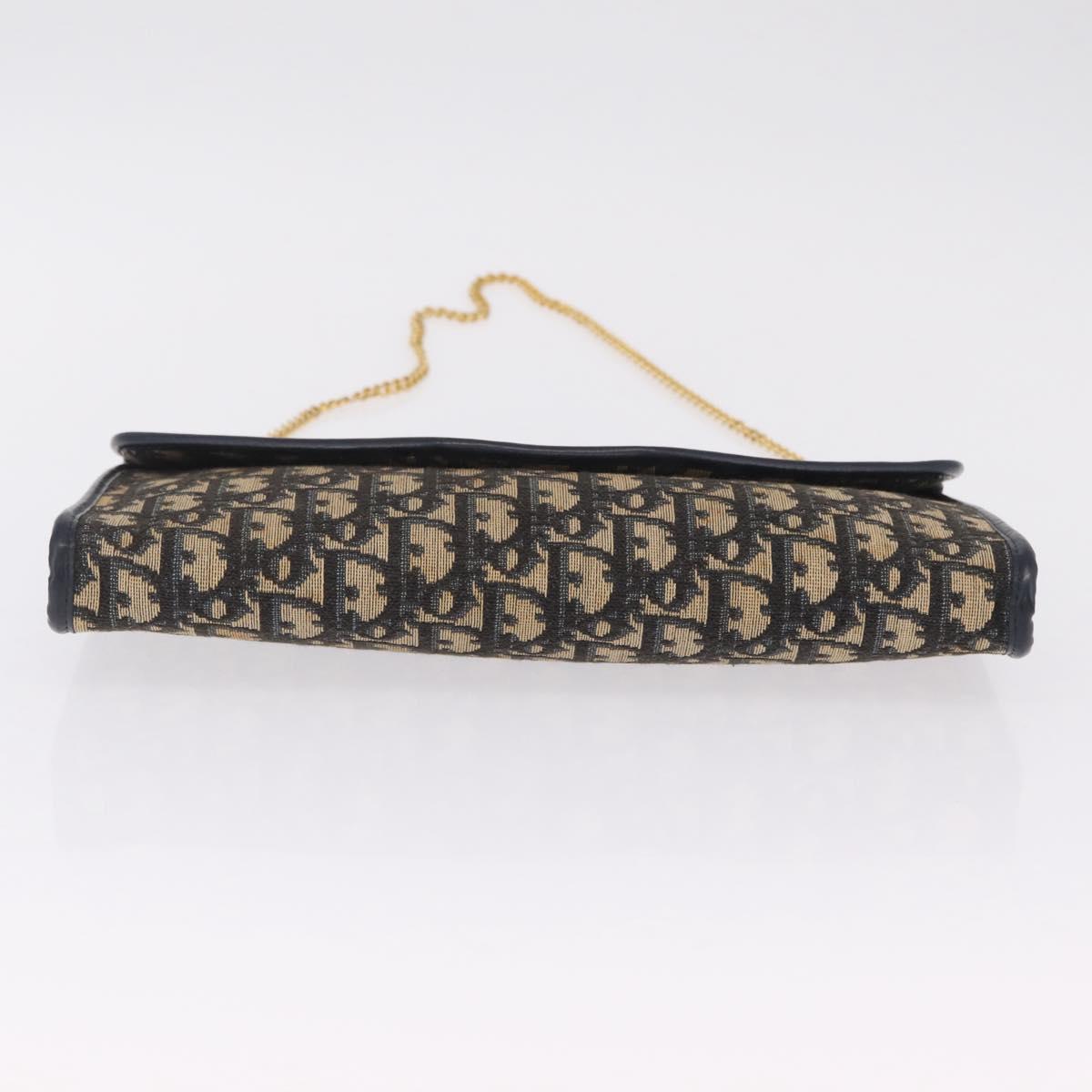 Christian Dior Trotter Canvas Chain Shoulder Bag Navy Gold Tone Auth 211003