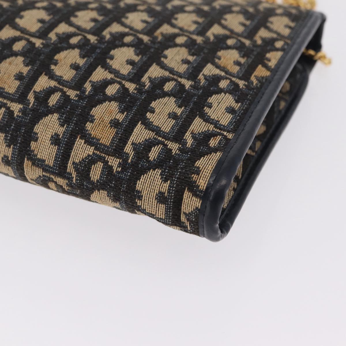 Christian Dior Trotter Canvas Chain Shoulder Bag Navy Gold Tone Auth 211003