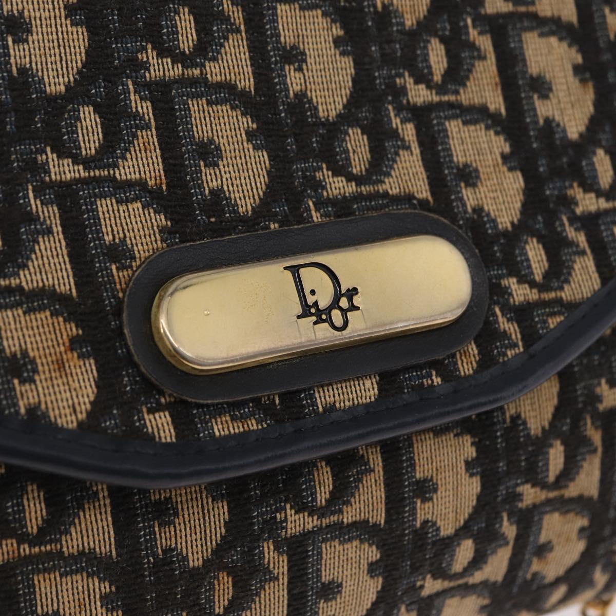 Christian Dior Trotter Canvas Chain Shoulder Bag Navy Gold Tone Auth 211003