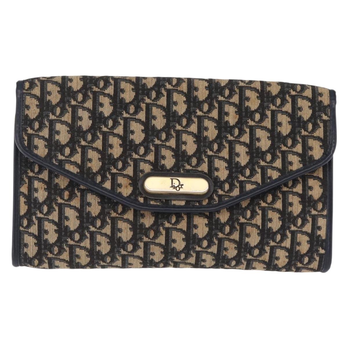 Christian Dior Trotter Canvas Chain Shoulder Bag Navy Gold Tone Auth 211003